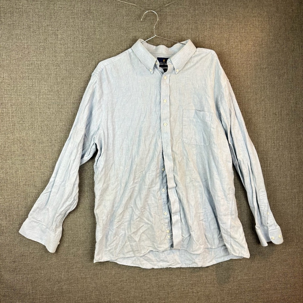 Stafford Mens XL Light Blue Button Down Long Sleeve Brushed‎ Twill Shirt